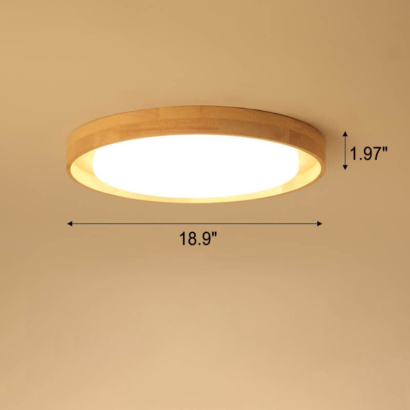 Japanese Wood Round LED Flush Mount Light