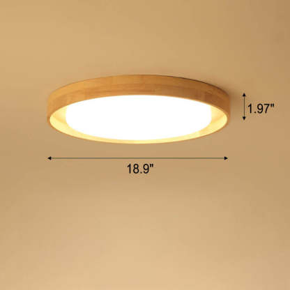 Japanese Wood Round LED Flush Mount Light