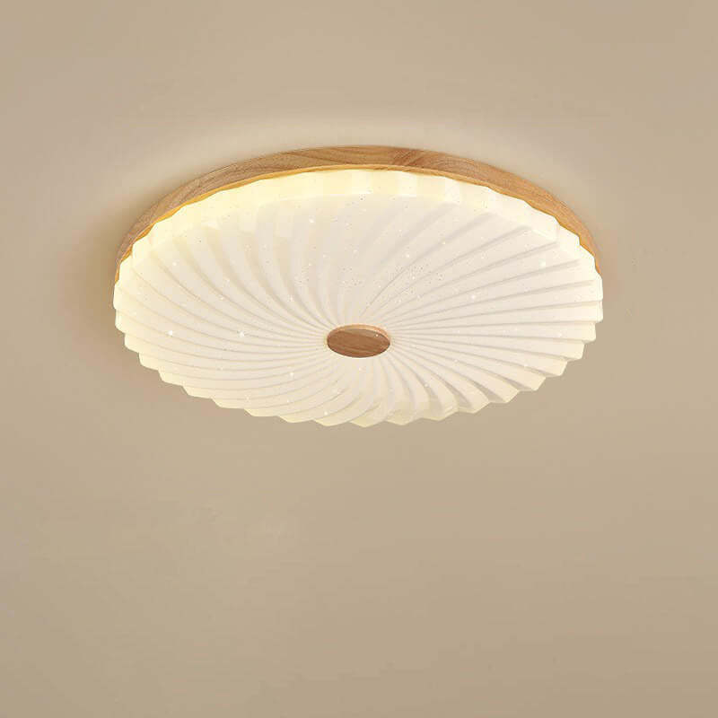 Modern Wood Pleated Star Round LED Flush Mount Light