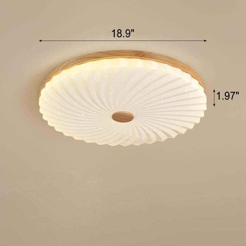 Modern Wood Pleated Star Round LED Flush Mount Light