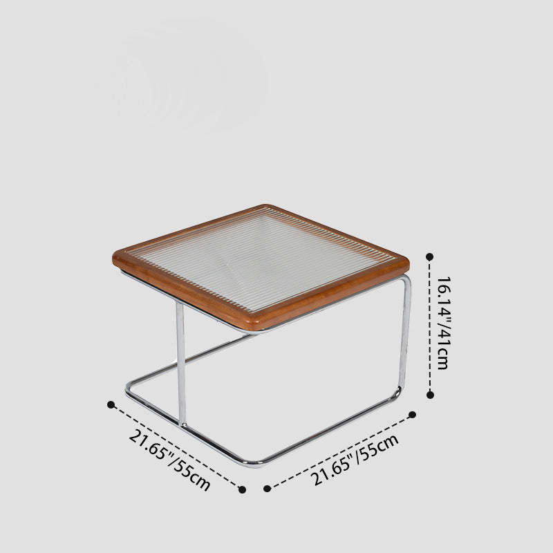 Vintage Solid Wood Rattan Glass Square Coffee Table 4-Leg — B - Rattan / Cherry Color