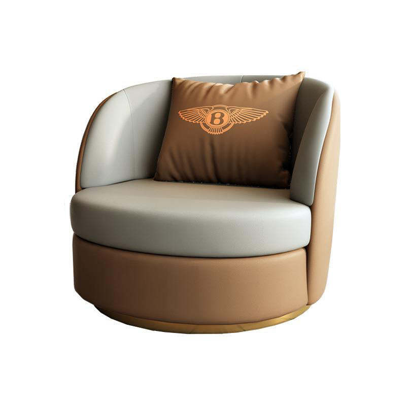 Modern Round Leather Swivel Accent Chair