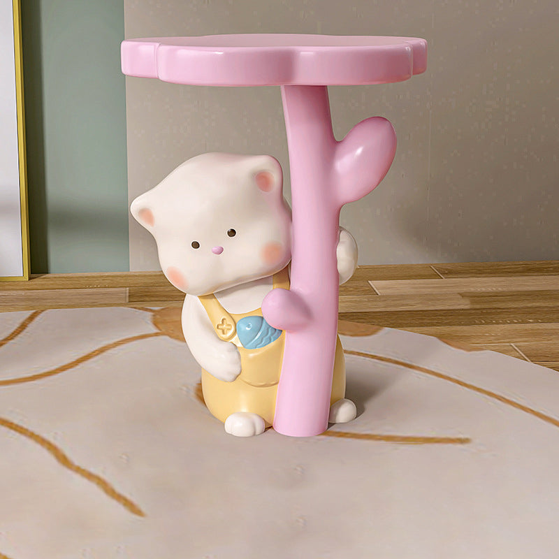 Contemporary Kids Cat Flower Resin End Table