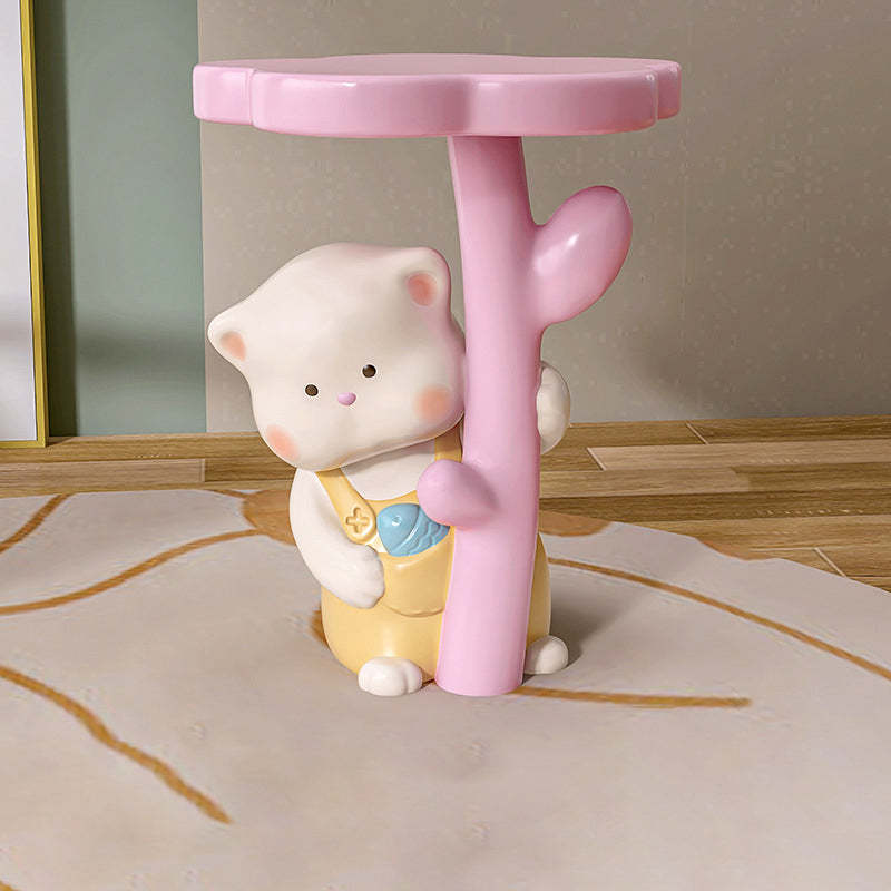 Contemporary Kids Cat Flower Resin End Table