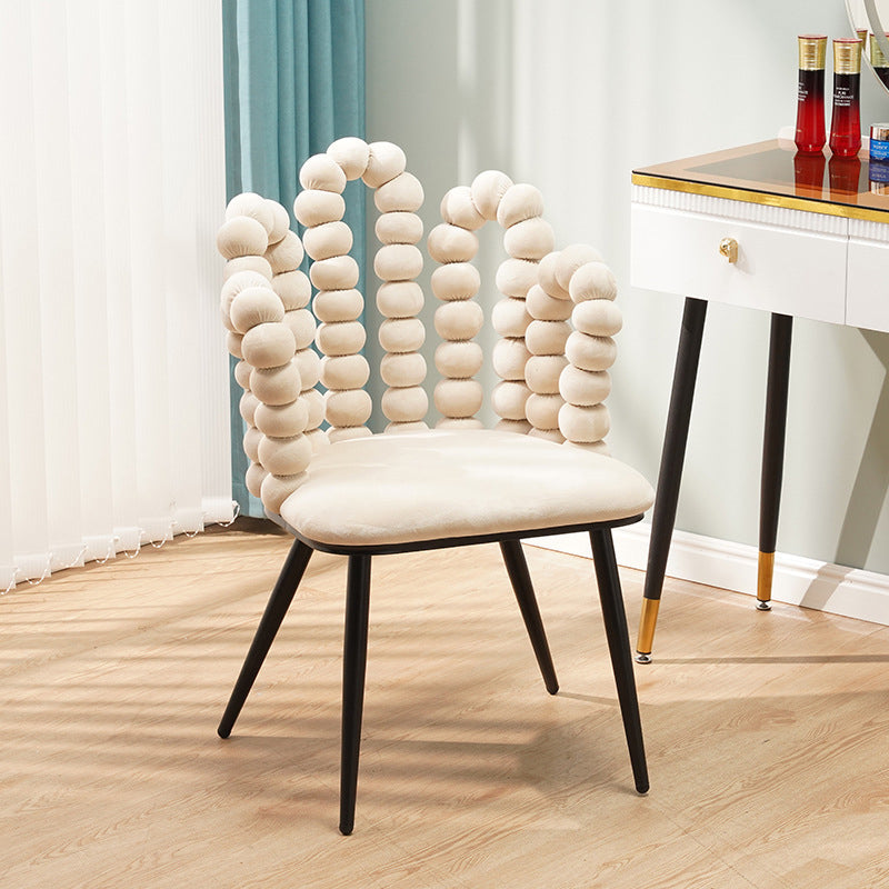Contemporary Velvet Bead String Trapezoidal Vanity Stool