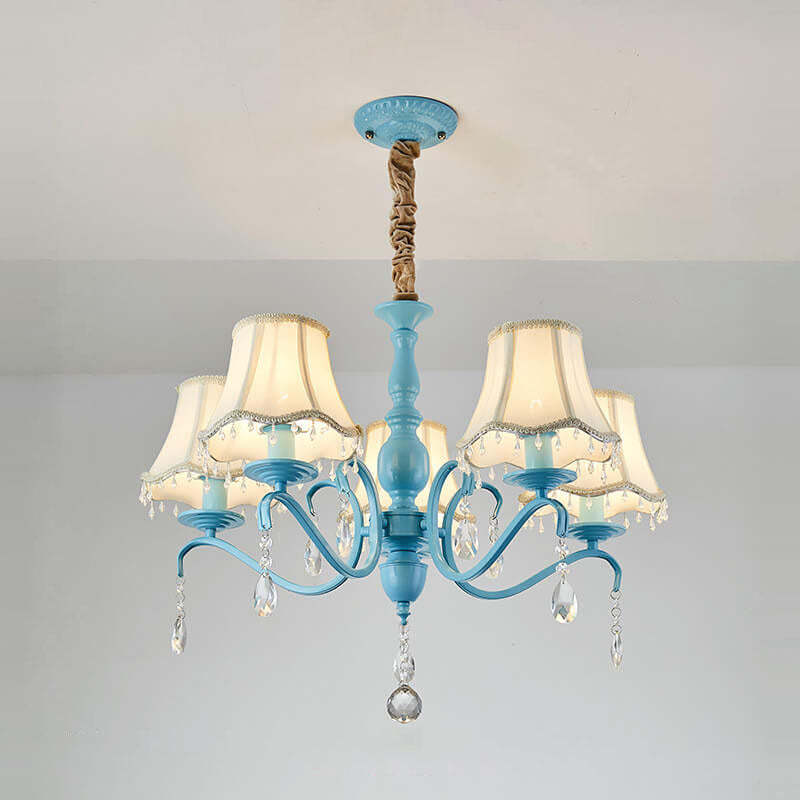 Modern Cone Iron Crystal Fabric Chandelier