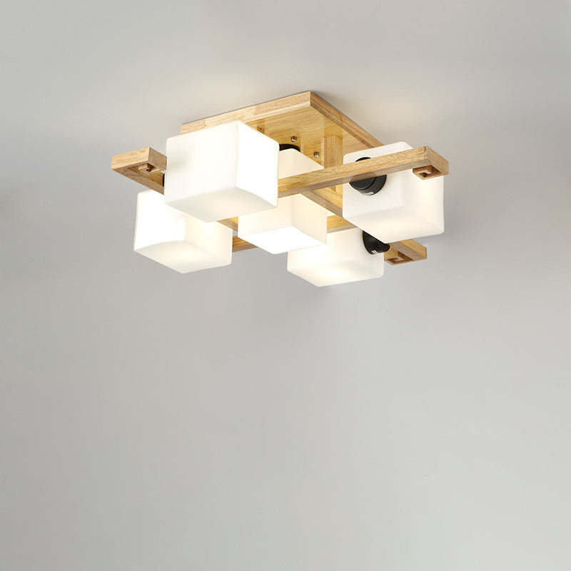 Japanese Wood Square 4/5/8/9-Light Ceiling Light