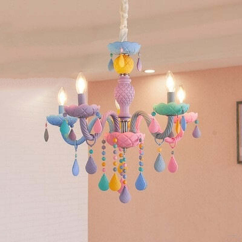 Kids Princess Macaroon Candelabra Crystal Glass Chandelier
