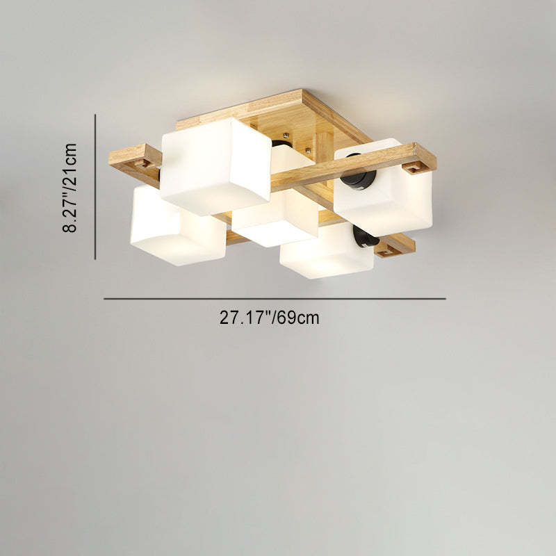 Japanese Wood Square 4/5/8/9-Light Ceiling Light