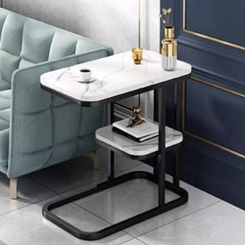 Luxury Rectangular Faux Metal 2-Tier Side Table