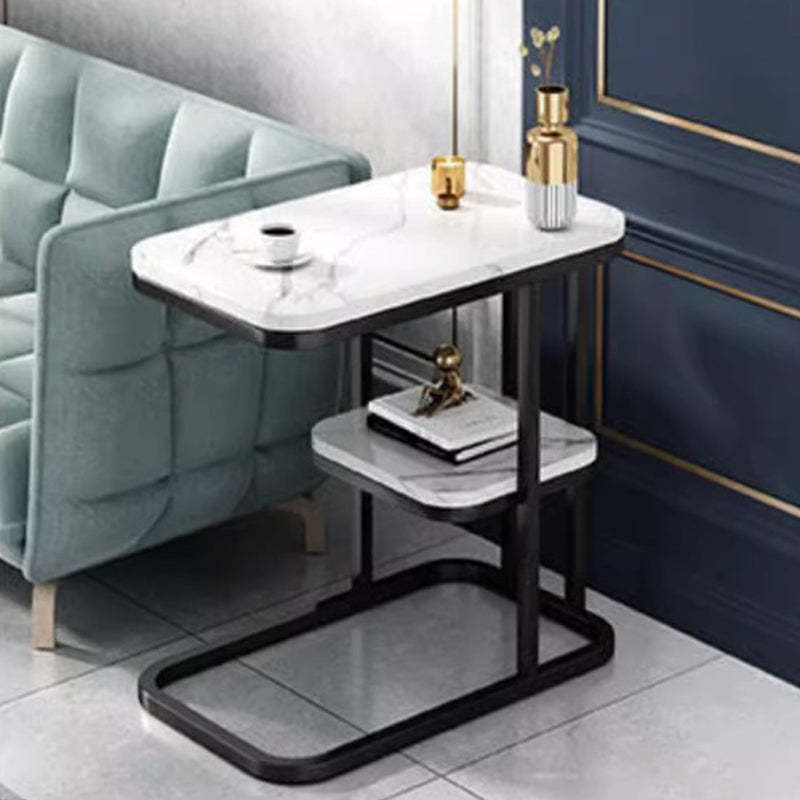 Luxury Rectangular Faux Metal 2-Tier Side Table