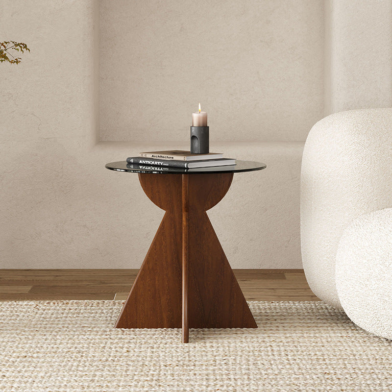 Retro Oval Tempered Glass Wood End Table — B