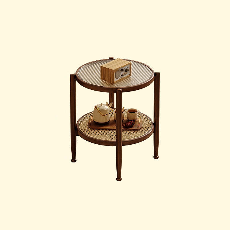 Japanese Glass Rattan Solid Wood End Table