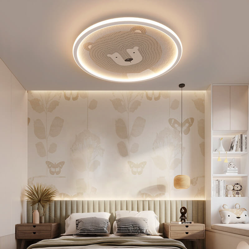 Round Cartoon Animal Aluminum Flush Ceiling Light
