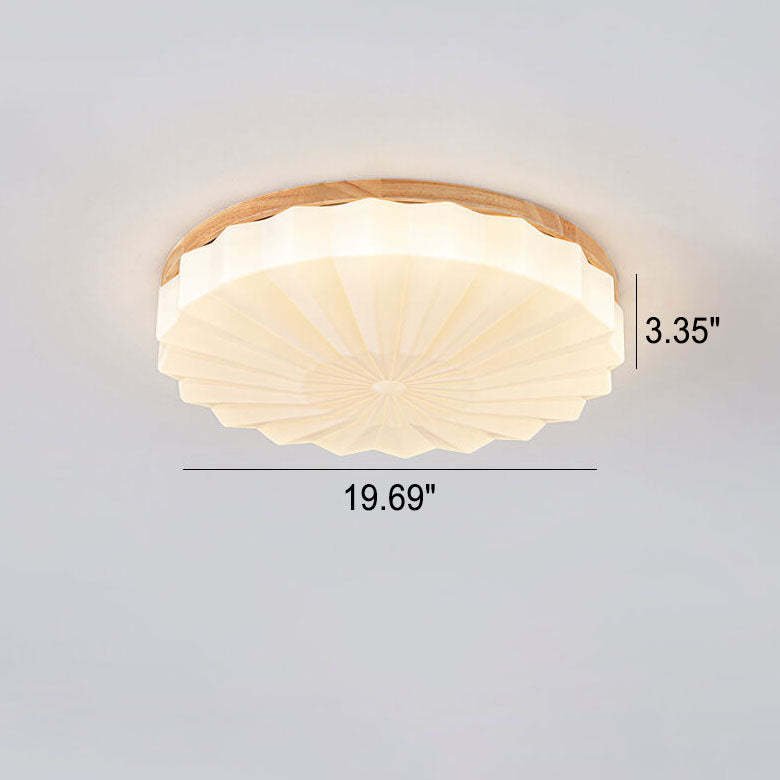 Japanese Minimalist Round Wood Acrylic LED Flush Mount Light