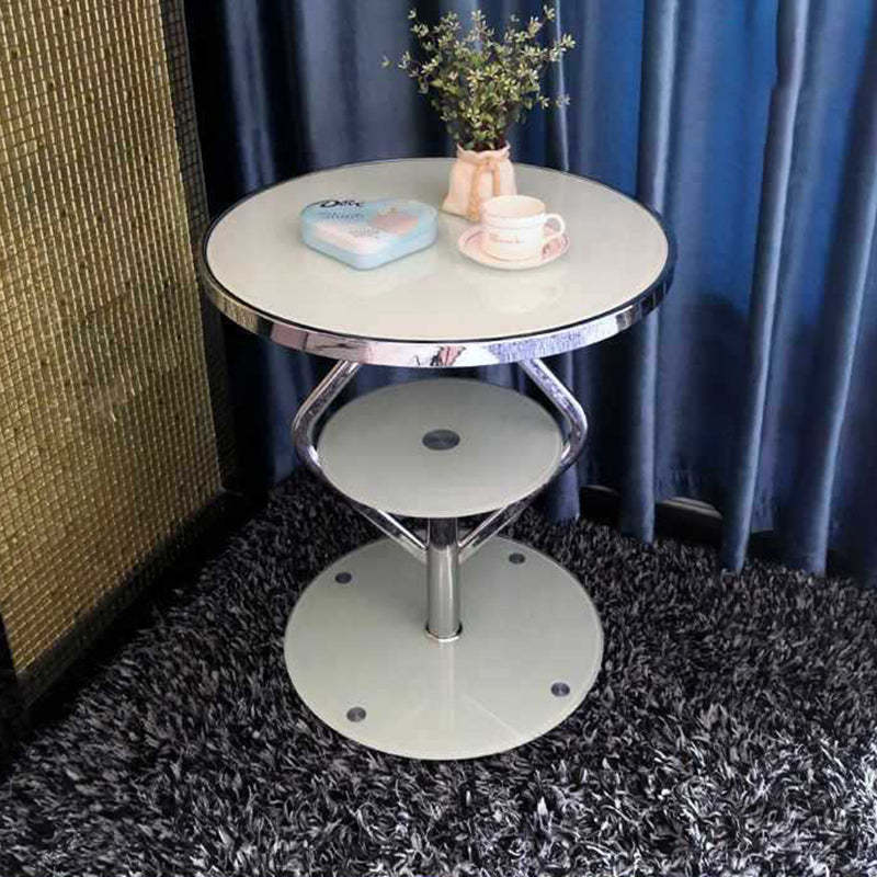 Nordic Lozenge Glass Steel End Table — Chrome / White