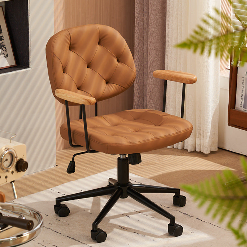 Minimalist Leather Wood Steel Armchair
