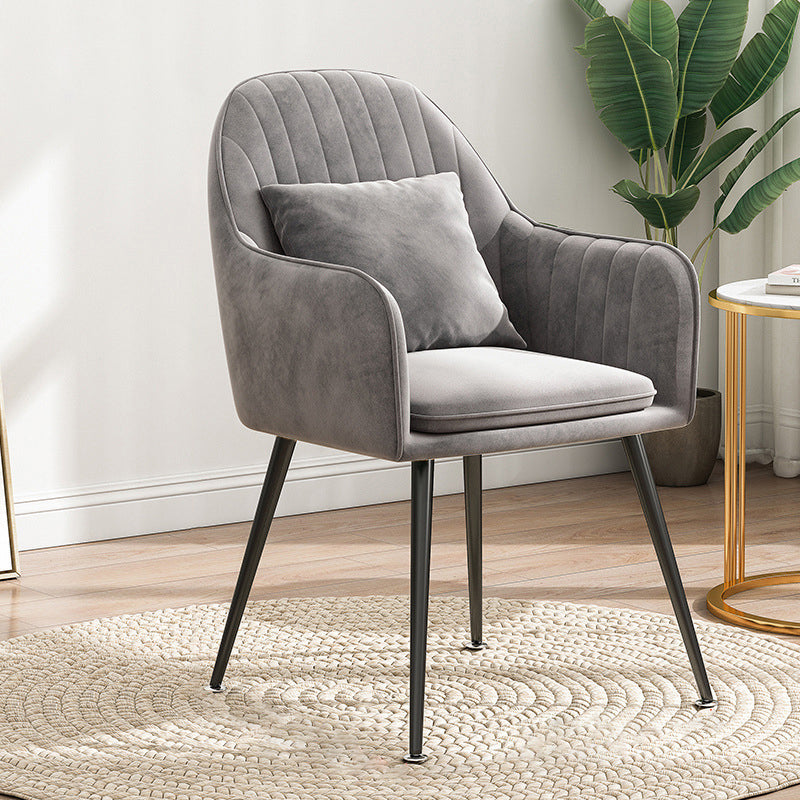 Scandinavian Curved Velvet Metal Dining Chair — Pink Seat + Black Legs