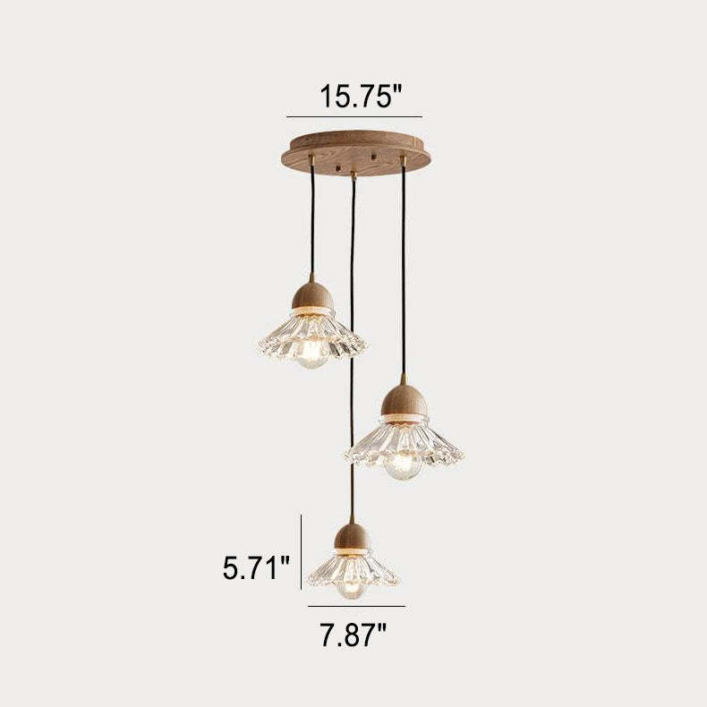 Vintage Log Glass Flower Island Chandelier — 3 Head - Round Base / 110V-120V For US/CA