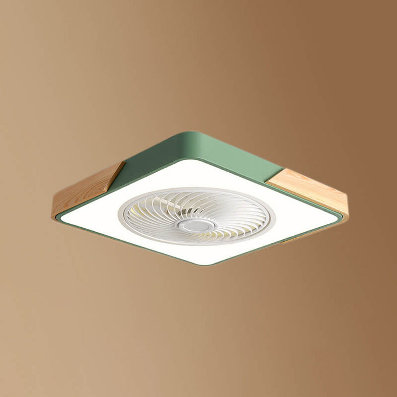 Nordic Macaron Square Wood LED Flush Mount Fan Light