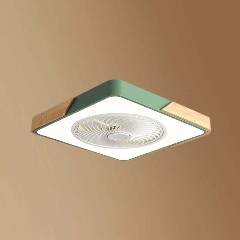 Nordic Macaron Square Wood LED Flush Mount Fan Light