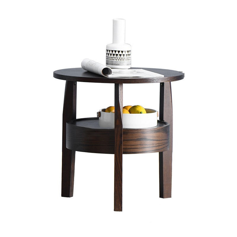 Retro Antique Oak Wood Circular End Table