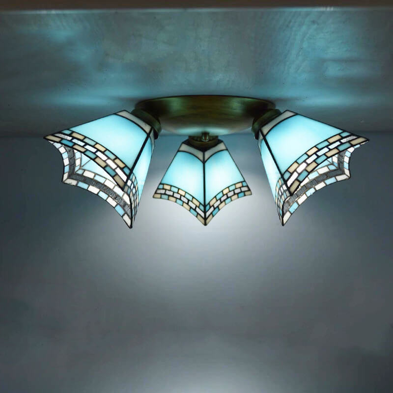 Lighom stained semi-flush glass semi-flush mount light for living room — Blue / 220V-240V (UK/AU