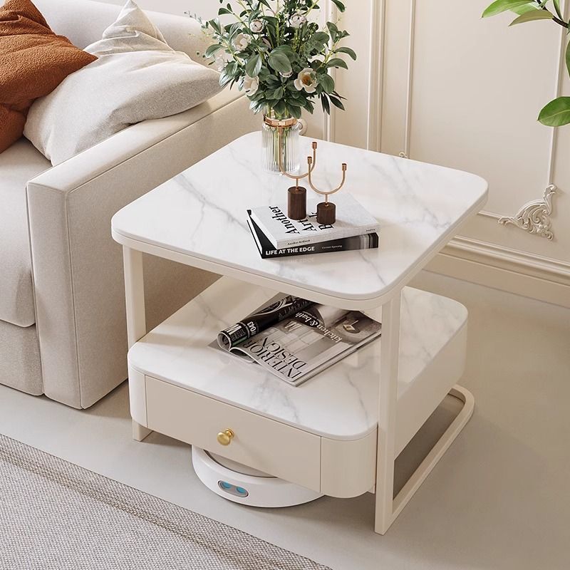 Nordic Slab Glass Metal Wood End Table | Lighom
