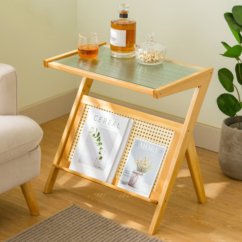 Geometric Bamboo Glass Side Table