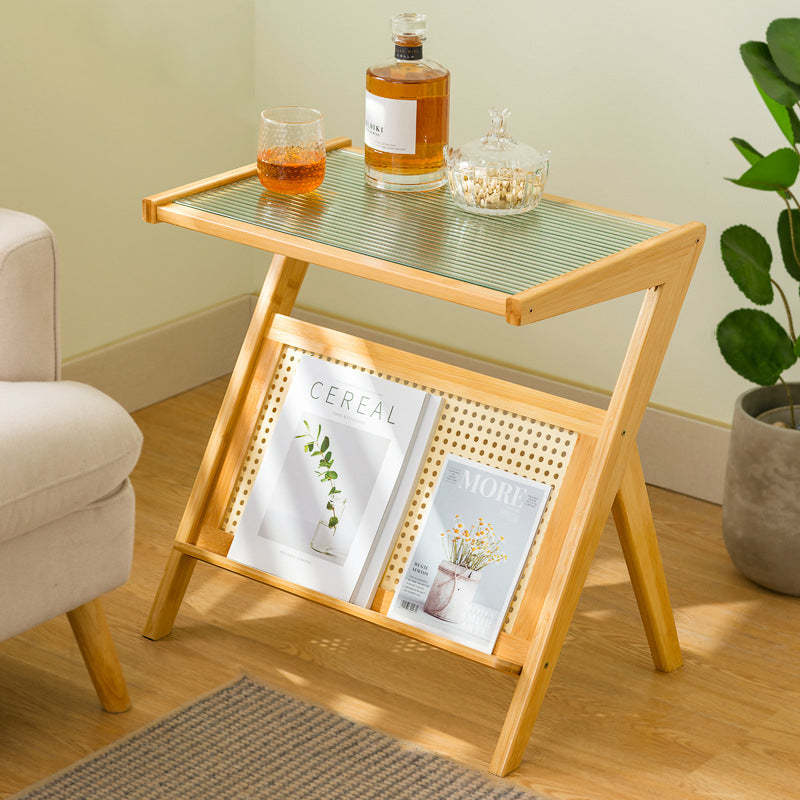Geometric Bamboo Glass Side Table