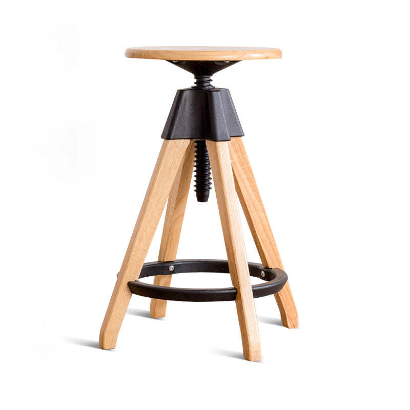 Vintage Solid Wood Nylon Adjustable Swivel Counter Stool