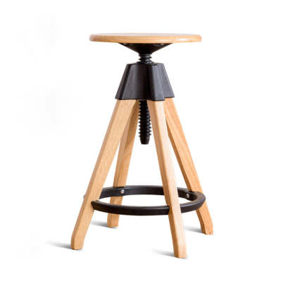 Vintage Solid Wood Nylon Adjustable Swivel Counter Stool