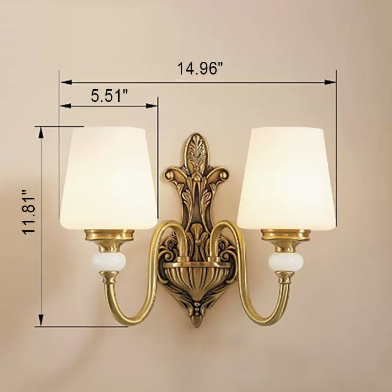 European Jade Glass Brass Cone Cup Sconce