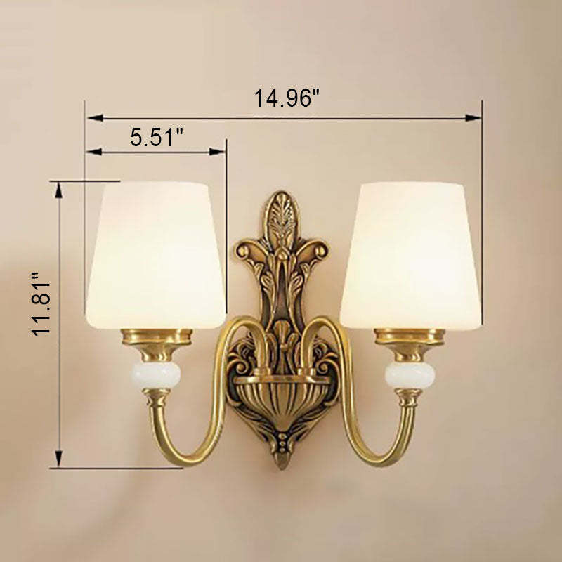 European Jade Glass Brass Cone Cup Sconce