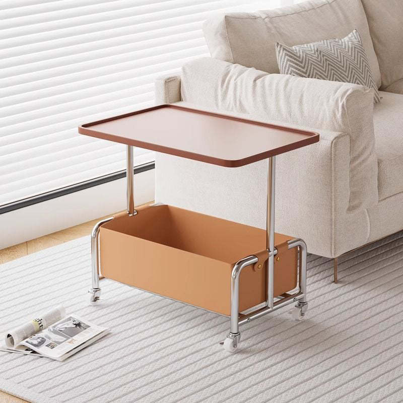 Minimalist Iron Leather Rectangular Movable End Table 2-Tier