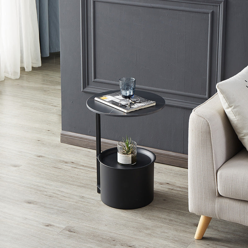 Minimalist Round Iron Rock Slab Side Table