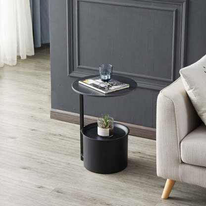 Minimalist Round Iron Rock Slab Side Table