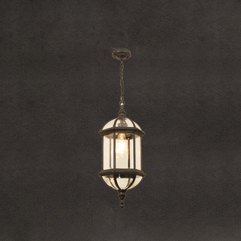 Retro Hexagonal Lantern Aluminum Waterproof — Large - Black / 220V-240V For UK/AU