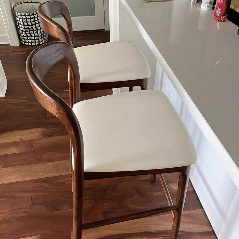 Retro Solid Wood Leather Upholstered Bar Stool