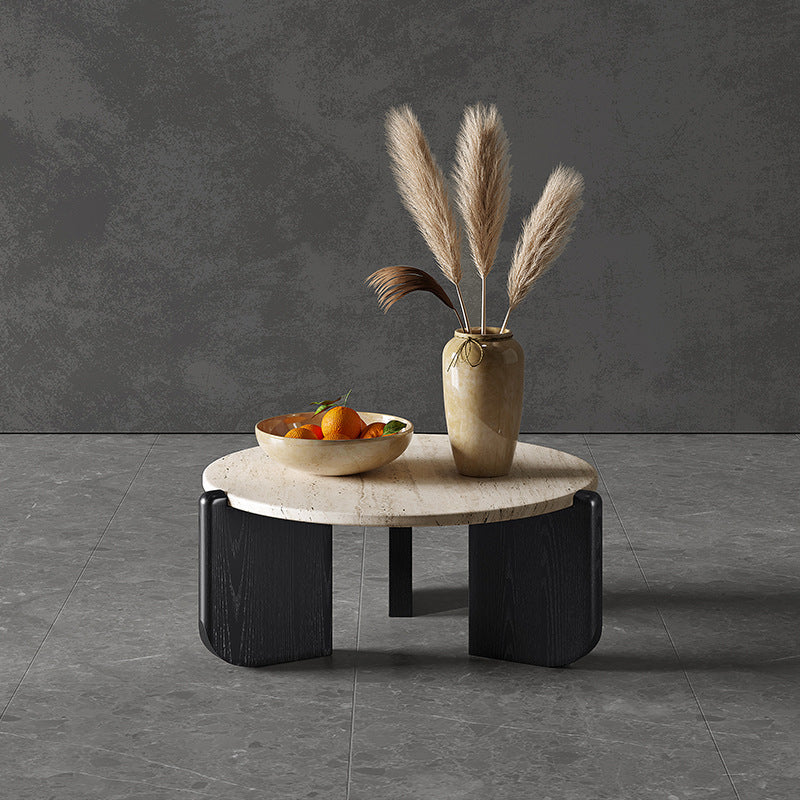Japanese Marble Wood Coffee Table — Walnut Color