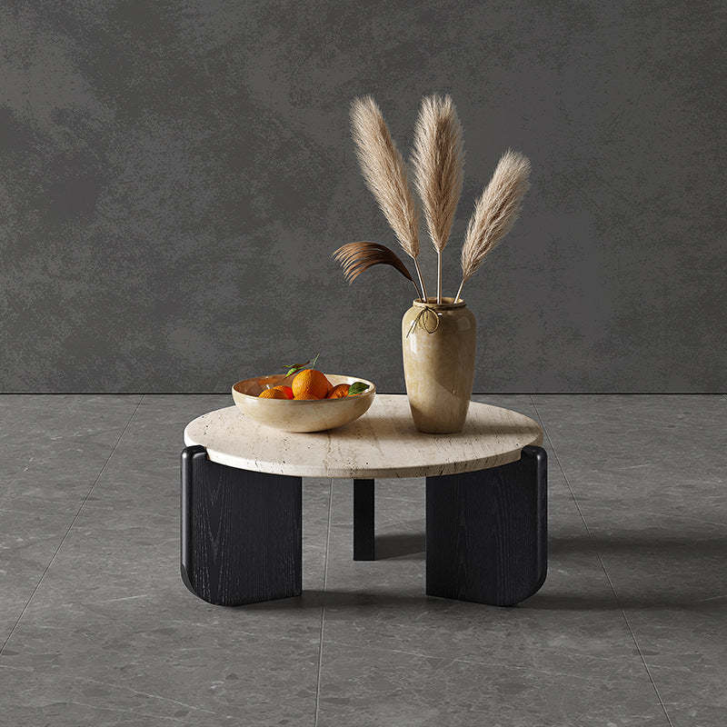 Japanese Marble Wood Coffee Table — Walnut Color