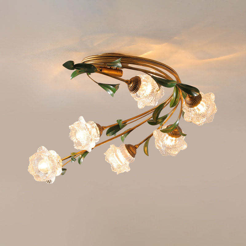 French Floral Iron Glass 6-Light Flush Mount