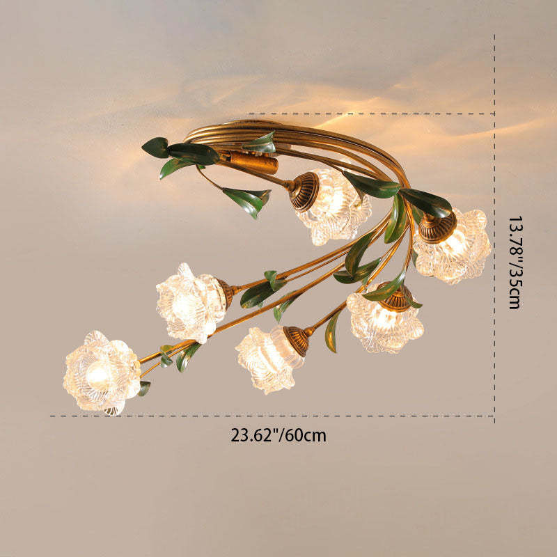 French Floral Iron Glass 6-Light Flush Mount — B / 110V-120V For US/CA