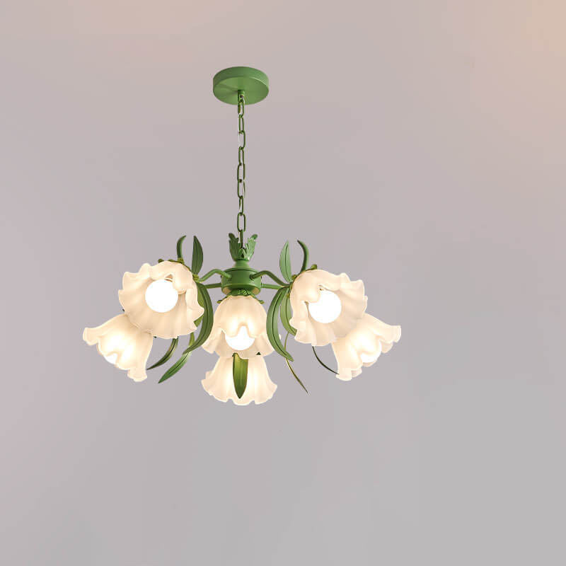Contemporary Bell Orchid Iron Glass Chandelier