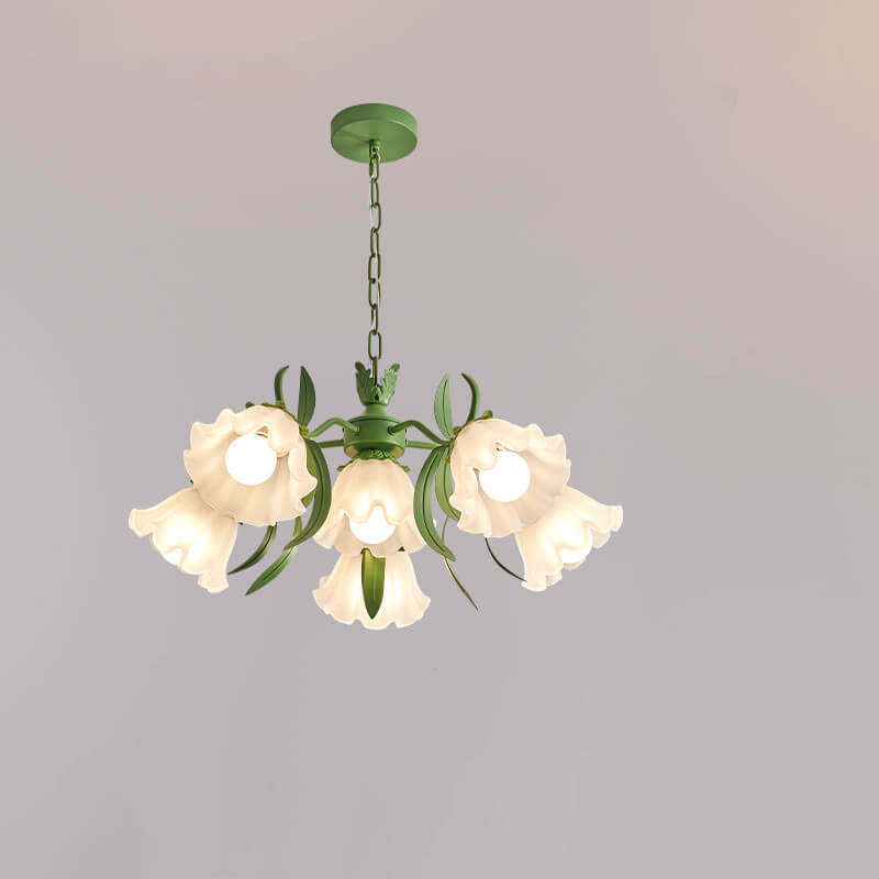 Contemporary Bell Orchid Iron Glass Chandelier