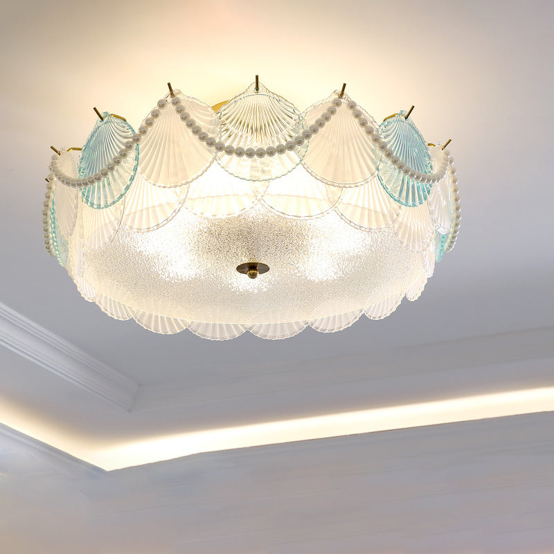 French Shell Textured Glass Pearl Ceiling Light