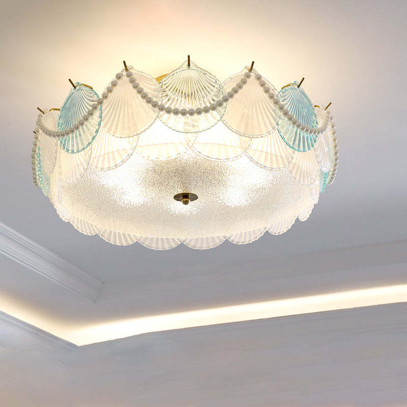 French Shell Textured Glass Pearl Ceiling Light