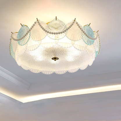 French Shell Textured Glass Pearl Ceiling Light