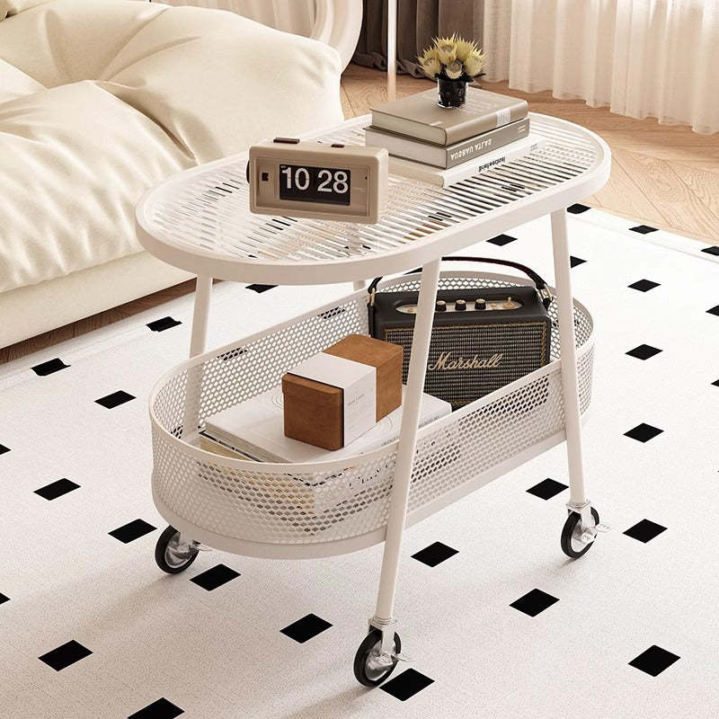 Modern Elliptical Glass Iron 2-Tier End Table — B / Beige