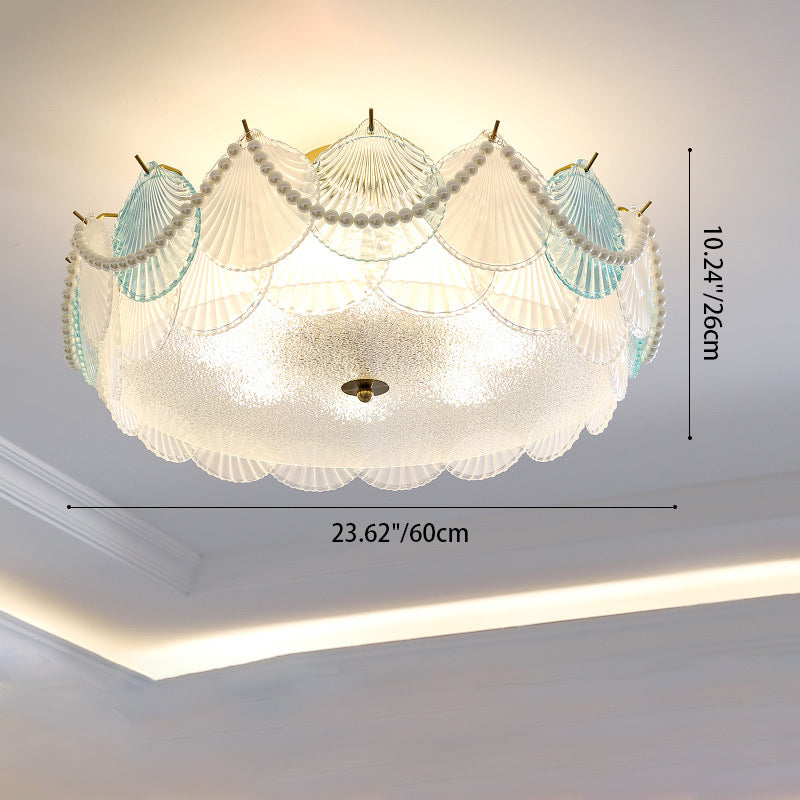 French Shell Textured Glass Pearl Ceiling Light